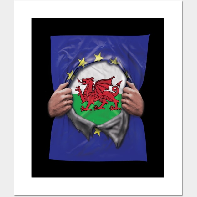 Wales Flag European Union Flag Ripped Open - Gift for Welsh From Wales Wall Art by Country Flags